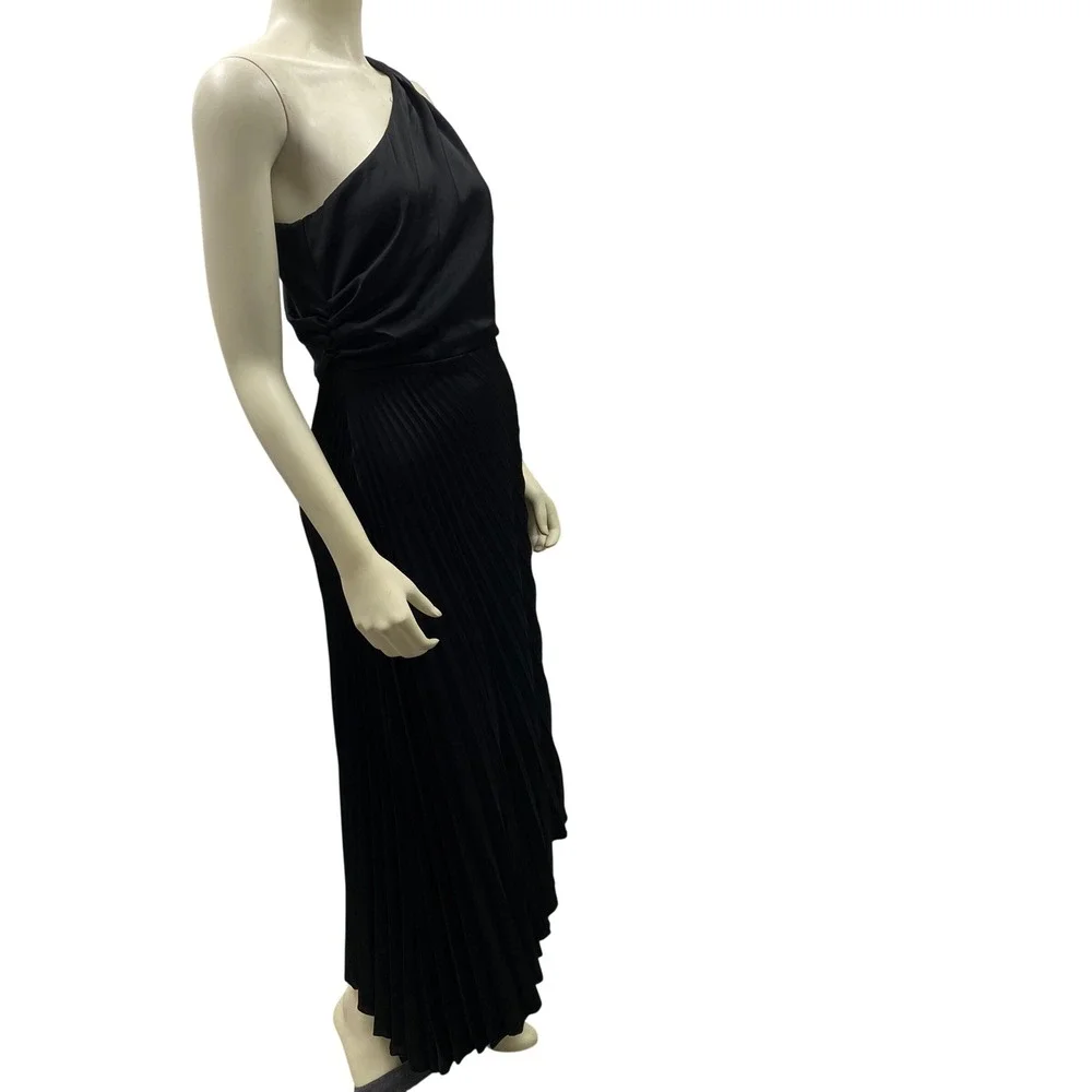 Sam Edelman $138Black One Shoulder Pleated Midi Dress Cocktail‎ Formal 6 NWT